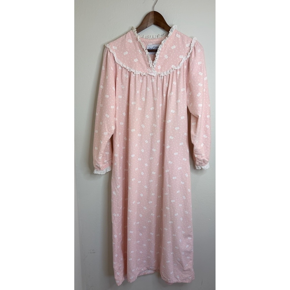 VTG Lanz of Salzburg Pink Prairie Nightgown Large Cottagecore Granny Gown